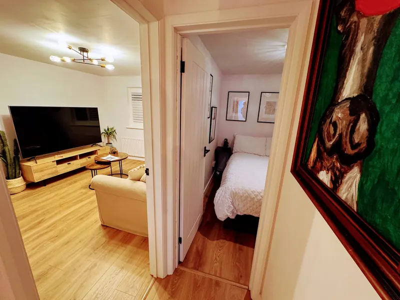 Looking from the living room through to the bedroom